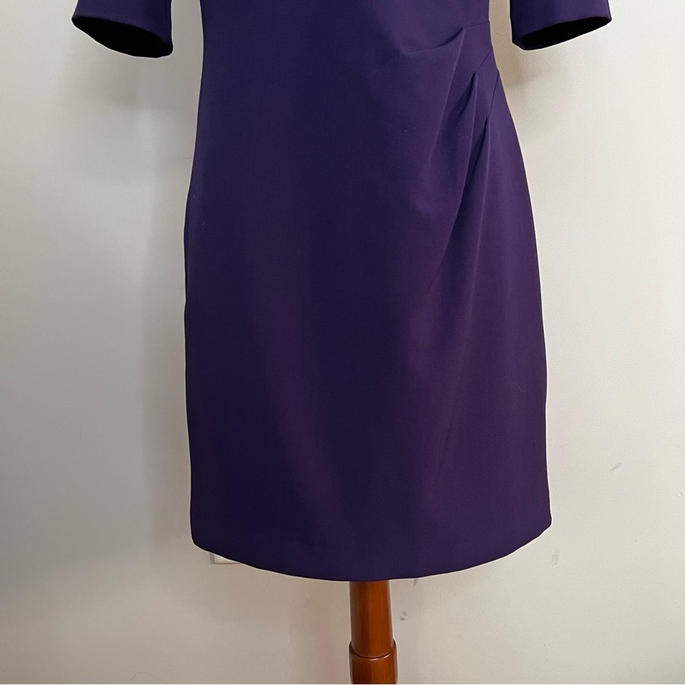 Adrianna Papell Purple Pleat Shift Dress Women Size 8 Half Sleeve Scoop Neck Fit - Picture 9 of 11